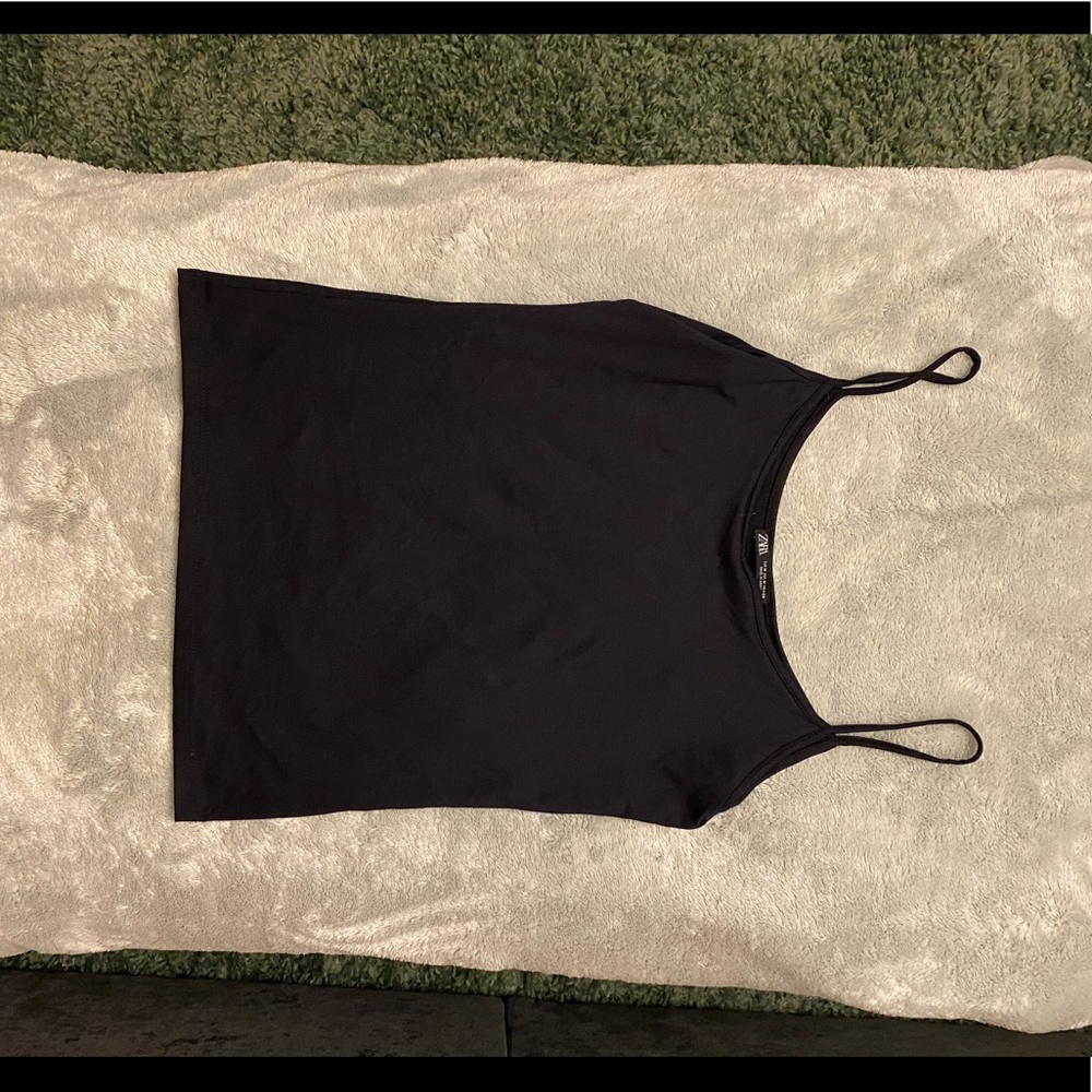 Zara spaghetti strap tank - black, size medium